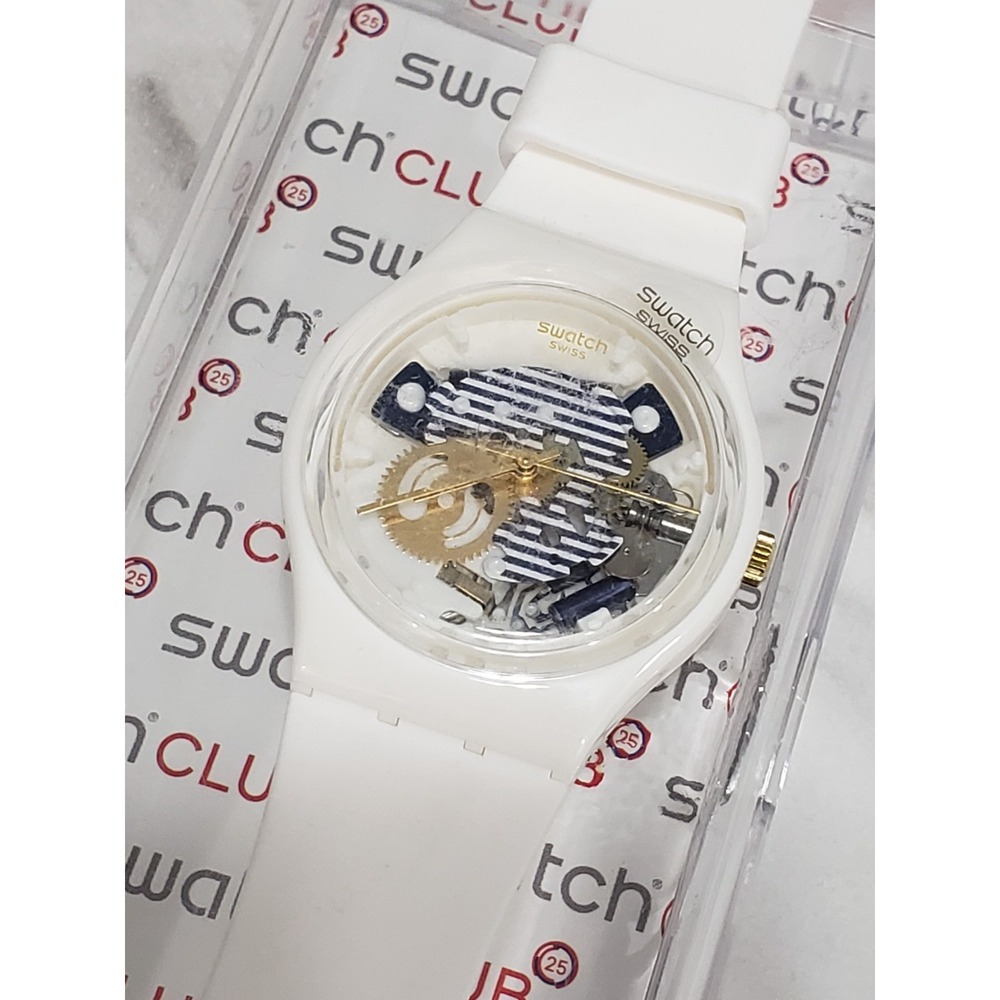 NEW SKELETON Swatch MARINIERE White Silicone Women's 34mm Watch GW169